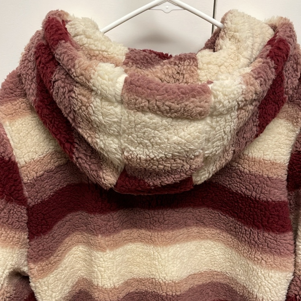The Buckle’s Ashley Fuzzy Sherpa Hooded Jacket Mauve Stripe Size XL - Picture 9 of 14